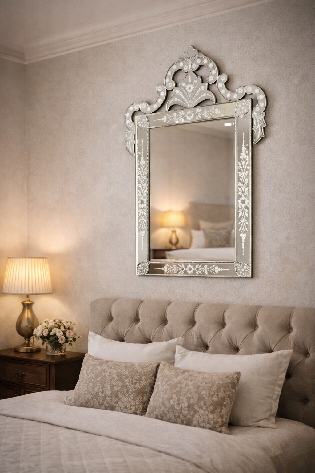 Handmade Silver Glass Rectangular Etched Venetian Mirror Handmade Silver Glass Rectangular Etched Venetian Mirror